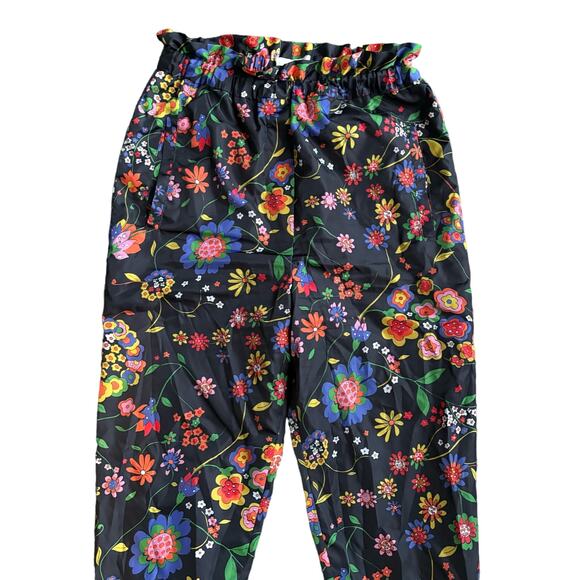 TIBI FLORAL PRINT RUFFLE TECH JOGGER PANTS HIGH PAPER BAG WAIST WOMEN SIZE M NEW - Picture 7 of 15